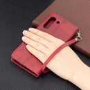 For Samsung Galaxy S21 FE Retro Lambskin Texture Pure Color Horizontal Flip PU Leather Case with Holder & Card Slots & Wallet & Lanyard(Red)