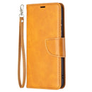 For Samsung Galaxy S21 FE Retro Lambskin Texture Pure Color Horizontal Flip PU Leather Case with Holder & Card Slots & Wallet & Lanyard(Yellow)