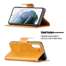 For Samsung Galaxy S21 FE Retro Lambskin Texture Pure Color Horizontal Flip PU Leather Case with Holder & Card Slots & Wallet & Lanyard(Yellow)