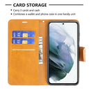 For Samsung Galaxy S21 FE Retro Lambskin Texture Pure Color Horizontal Flip PU Leather Case with Holder & Card Slots & Wallet & Lanyard(Yellow)