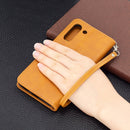 For Samsung Galaxy S21 FE Retro Lambskin Texture Pure Color Horizontal Flip PU Leather Case with Holder & Card Slots & Wallet & Lanyard(Yellow)