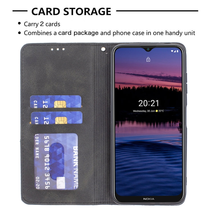 For Nokia G20 / G10 Rhombus Texture Horizontal Flip Magnetic Leather Case with Holder & Card Slots & Wallet(Black)