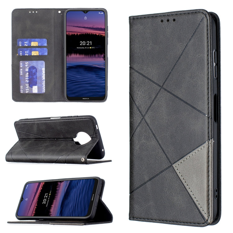 For Nokia G20 / G10 Rhombus Texture Horizontal Flip Magnetic Leather Case with Holder & Card Slots & Wallet(Black)