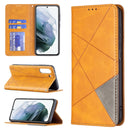 For Samsung Galaxy S21 FE Rhombus Texture Horizontal Flip Magnetic Leather Case with Holder & Card Slots & Wallet(Yellow)