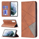 For Samsung Galaxy S21 FE Rhombus Texture Horizontal Flip Magnetic Leather Case with Holder & Card Slots & Wallet(Brown)