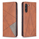 For Samsung Galaxy S21 FE Rhombus Texture Horizontal Flip Magnetic Leather Case with Holder & Card Slots & Wallet(Brown)
