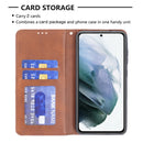 For Samsung Galaxy S21 FE Rhombus Texture Horizontal Flip Magnetic Leather Case with Holder & Card Slots & Wallet(Brown)