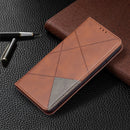 For Samsung Galaxy S21 FE Rhombus Texture Horizontal Flip Magnetic Leather Case with Holder & Card Slots & Wallet(Brown)