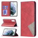 For Samsung Galaxy S21 FE Rhombus Texture Horizontal Flip Magnetic Leather Case with Holder & Card Slots & Wallet(Red)