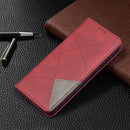 For Samsung Galaxy S21 FE Rhombus Texture Horizontal Flip Magnetic Leather Case with Holder & Card Slots & Wallet(Red)