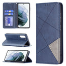 For Samsung Galaxy S21 FE Rhombus Texture Horizontal Flip Magnetic Leather Case with Holder & Card Slots & Wallet(Blue)