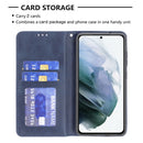 For Samsung Galaxy S21 FE Rhombus Texture Horizontal Flip Magnetic Leather Case with Holder & Card Slots & Wallet(Blue)