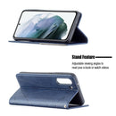 For Samsung Galaxy S21 FE Rhombus Texture Horizontal Flip Magnetic Leather Case with Holder & Card Slots & Wallet(Blue)