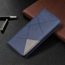 For Samsung Galaxy S21 FE Rhombus Texture Horizontal Flip Magnetic Leather Case with Holder & Card Slots & Wallet(Blue)