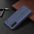 For Samsung Galaxy S21 FE Rhombus Texture Horizontal Flip Magnetic Leather Case with Holder & Card Slots & Wallet(Blue)