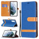 For Samsung Galaxy S21 FE Color Matching Denim Texture Horizontal Flip Leather Case with Holder & Card Slots & Wallet & Lanyard(Royal Blue)