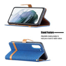 For Samsung Galaxy S21 FE Color Matching Denim Texture Horizontal Flip Leather Case with Holder & Card Slots & Wallet & Lanyard(Royal Blue)