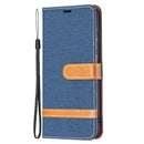 For Samsung Galaxy S21 FE Color Matching Denim Texture Horizontal Flip Leather Case with Holder & Card Slots & Wallet & Lanyard(Dark Blue)