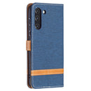 For Samsung Galaxy S21 FE Color Matching Denim Texture Horizontal Flip Leather Case with Holder & Card Slots & Wallet & Lanyard(Dark Blue)