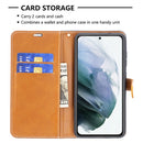 For Samsung Galaxy S21 FE Color Matching Denim Texture Horizontal Flip Leather Case with Holder & Card Slots & Wallet & Lanyard(Dark Blue)