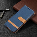 For Samsung Galaxy S21 FE Color Matching Denim Texture Horizontal Flip Leather Case with Holder & Card Slots & Wallet & Lanyard(Dark Blue)