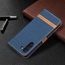 For Samsung Galaxy S21 FE Color Matching Denim Texture Horizontal Flip Leather Case with Holder & Card Slots & Wallet & Lanyard(Dark Blue)
