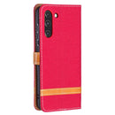 For Samsung Galaxy S21 FE Color Matching Denim Texture Horizontal Flip Leather Case with Holder & Card Slots & Wallet & Lanyard(Red)