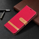 For Samsung Galaxy S21 FE Color Matching Denim Texture Horizontal Flip Leather Case with Holder & Card Slots & Wallet & Lanyard(Red)
