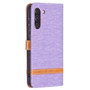For Samsung Galaxy S21 FE Color Matching Denim Texture Horizontal Flip Leather Case with Holder & Card Slots & Wallet & Lanyard(Purple)