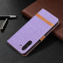 For Samsung Galaxy S21 FE Color Matching Denim Texture Horizontal Flip Leather Case with Holder & Card Slots & Wallet & Lanyard(Purple)