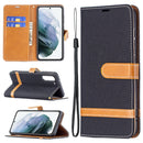 For Samsung Galaxy S21 FE Color Matching Denim Texture Horizontal Flip Leather Case with Holder & Card Slots & Wallet & Lanyard(Black)