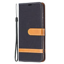 For Samsung Galaxy S21 FE Color Matching Denim Texture Horizontal Flip Leather Case with Holder & Card Slots & Wallet & Lanyard(Black)