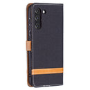 For Samsung Galaxy S21 FE Color Matching Denim Texture Horizontal Flip Leather Case with Holder & Card Slots & Wallet & Lanyard(Black)