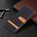 For Samsung Galaxy S21 FE Color Matching Denim Texture Horizontal Flip Leather Case with Holder & Card Slots & Wallet & Lanyard(Black)