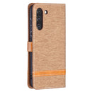 For Samsung Galaxy S21 FE Color Matching Denim Texture Horizontal Flip Leather Case with Holder & Card Slots & Wallet & Lanyard(Brown)