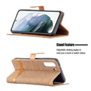 For Samsung Galaxy S21 FE Color Matching Denim Texture Horizontal Flip Leather Case with Holder & Card Slots & Wallet & Lanyard(Brown)
