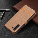 For Samsung Galaxy S21 FE Color Matching Denim Texture Horizontal Flip Leather Case with Holder & Card Slots & Wallet & Lanyard(Brown)
