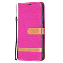 For Samsung Galaxy S21 FE Color Matching Denim Texture Horizontal Flip Leather Case with Holder & Card Slots & Wallet & Lanyard(Rose Red)