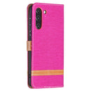 For Samsung Galaxy S21 FE Color Matching Denim Texture Horizontal Flip Leather Case with Holder & Card Slots & Wallet & Lanyard(Rose Red)