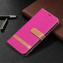 For Samsung Galaxy S21 FE Color Matching Denim Texture Horizontal Flip Leather Case with Holder & Card Slots & Wallet & Lanyard(Rose Red)