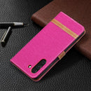 For Samsung Galaxy S21 FE Color Matching Denim Texture Horizontal Flip Leather Case with Holder & Card Slots & Wallet & Lanyard(Rose Red)