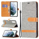 For Samsung Galaxy S21 FE Color Matching Denim Texture Horizontal Flip Leather Case with Holder & Card Slots & Wallet & Lanyard(Grey)