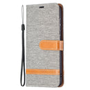 For Samsung Galaxy S21 FE Color Matching Denim Texture Horizontal Flip Leather Case with Holder & Card Slots & Wallet & Lanyard(Grey)