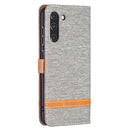 For Samsung Galaxy S21 FE Color Matching Denim Texture Horizontal Flip Leather Case with Holder & Card Slots & Wallet & Lanyard(Grey)