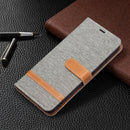 For Samsung Galaxy S21 FE Color Matching Denim Texture Horizontal Flip Leather Case with Holder & Card Slots & Wallet & Lanyard(Grey)