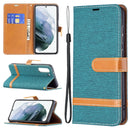 For Samsung Galaxy S21 FE Color Matching Denim Texture Horizontal Flip Leather Case with Holder & Card Slots & Wallet & Lanyard(Green)