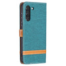 For Samsung Galaxy S21 FE Color Matching Denim Texture Horizontal Flip Leather Case with Holder & Card Slots & Wallet & Lanyard(Green)