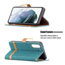 For Samsung Galaxy S21 FE Color Matching Denim Texture Horizontal Flip Leather Case with Holder & Card Slots & Wallet & Lanyard(Green)