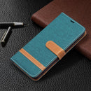 For Samsung Galaxy S21 FE Color Matching Denim Texture Horizontal Flip Leather Case with Holder & Card Slots & Wallet & Lanyard(Green)