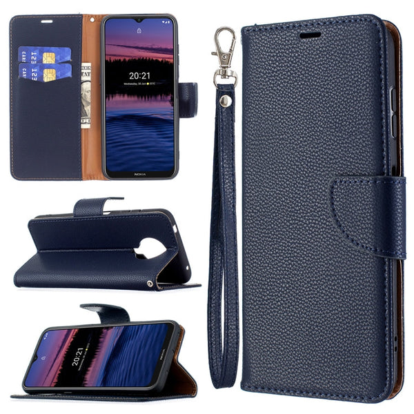 For Nokia G20 / G10 Litchi Texture Pure Color Horizontal Flip Leather Case with Holder & Card Slots & Wallet & Lanyard(Dark Blue)